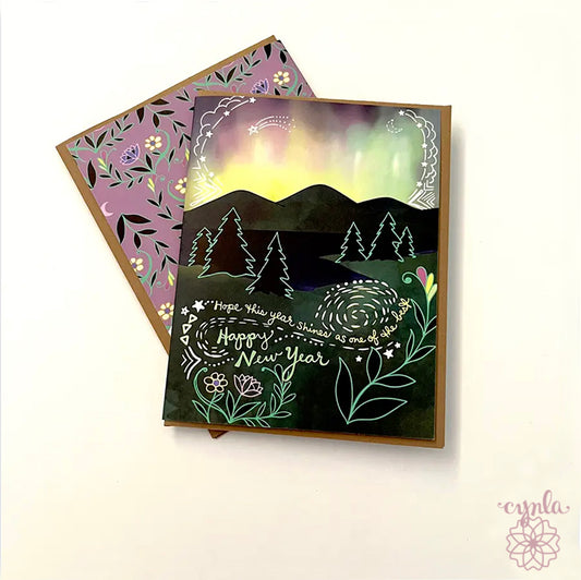 Aurora New Year Card - beautiful new year northern lights