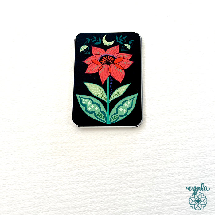 Red Flower Card - nature floral notecards, cranes blank friendship moon