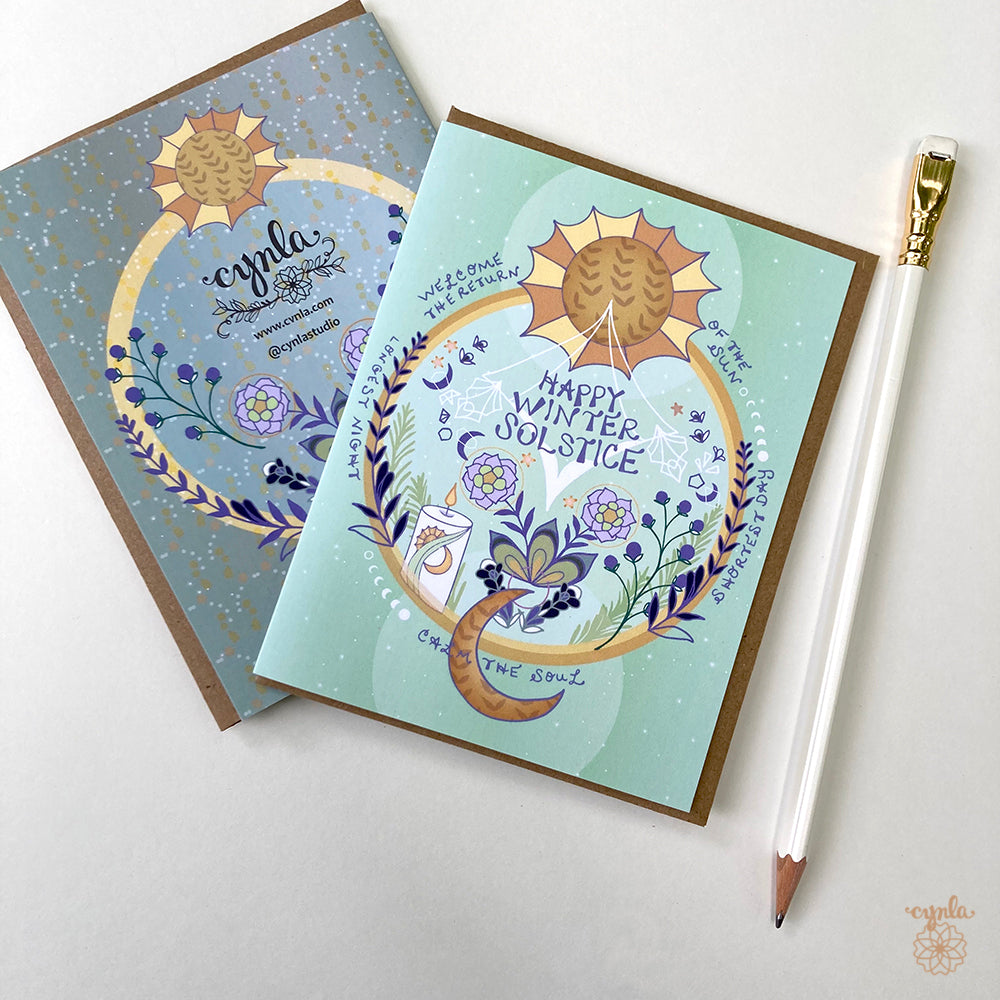 Winter Solstice Card - holiday greeting card happy solstice yule greetings card yuletide, solstice circle