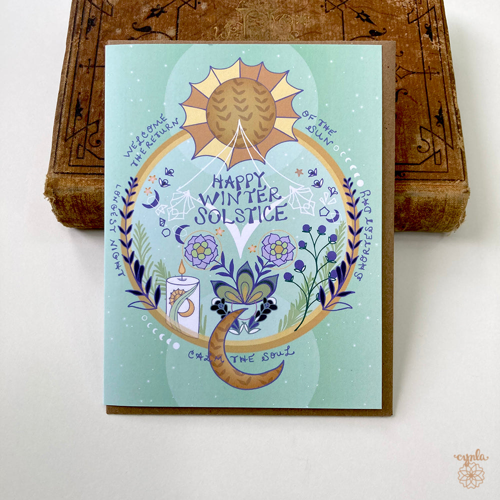 Winter Solstice Card - holiday greeting card happy solstice yule greetings card yuletide, solstice circle