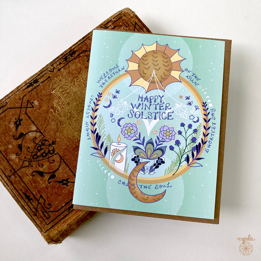 Winter Solstice Card - holiday greeting card happy solstice yule greetings card yuletide, solstice circle