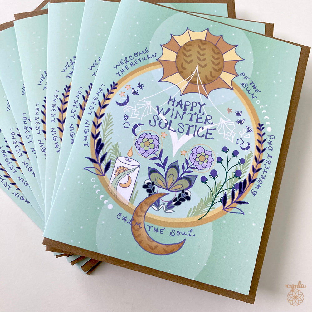 Winter Solstice Card - holiday greeting card happy solstice yule greetings card yuletide, solstice circle