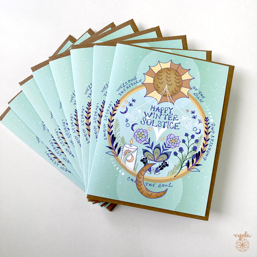 Winter Solstice Card - holiday greeting card happy solstice yule greetings card yuletide, solstice circle