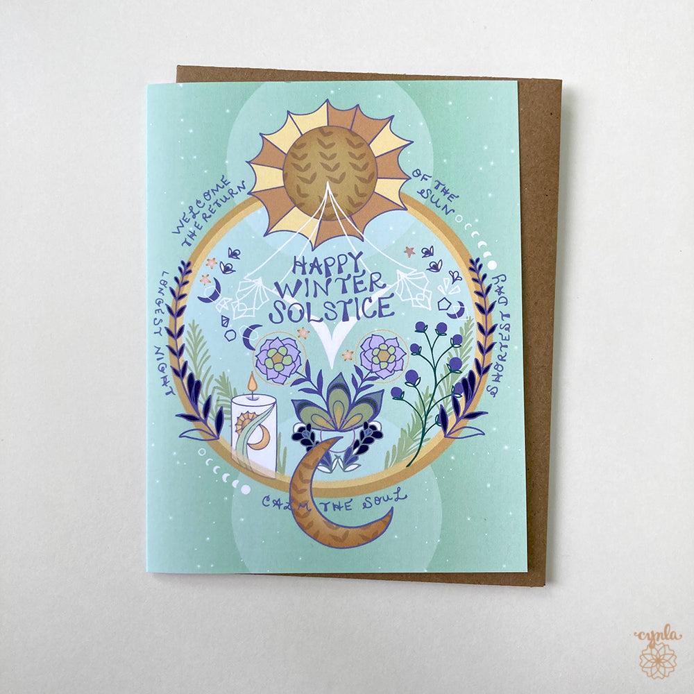 Winter Solstice Card - holiday greeting card happy solstice yule greetings card yuletide, solstice circle