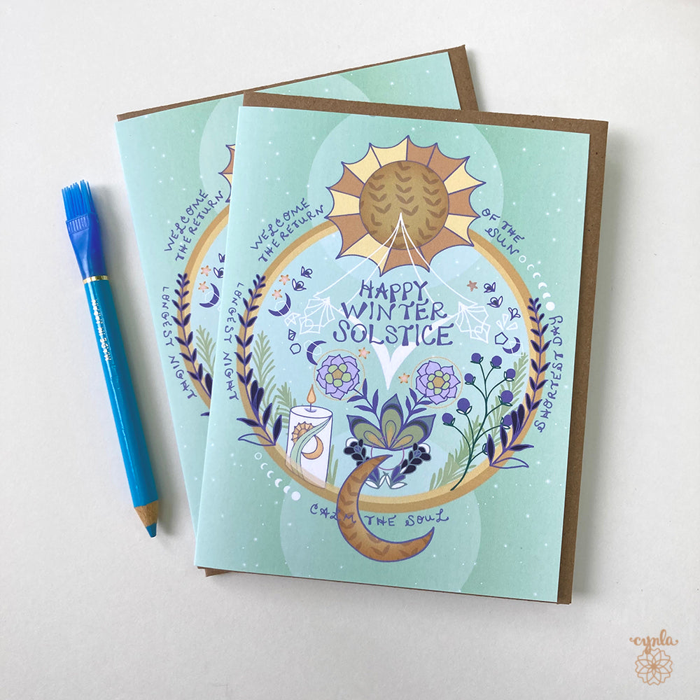 Winter Solstice Card - holiday greeting card happy solstice yule greetings card yuletide, solstice circle