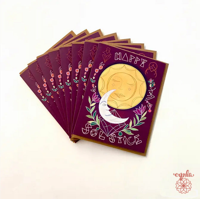 Solstice Sun Moon Card - holiday card happy solstice yuletide happy winter solstice