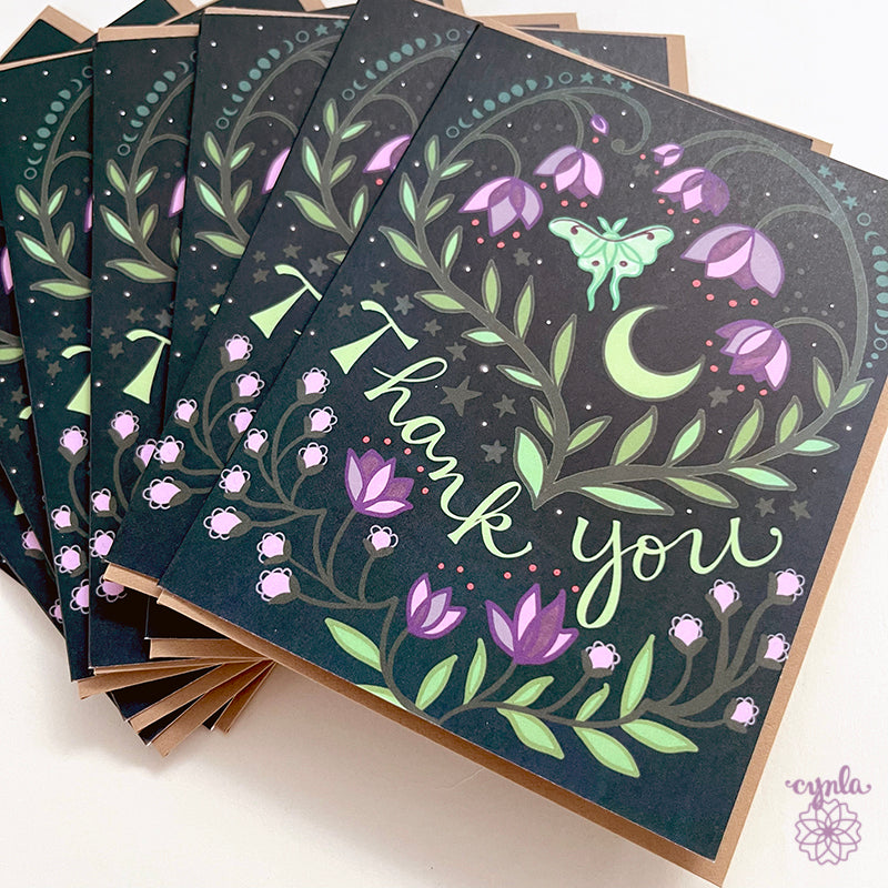 Luna Flower Thank You Card moon garden luna moth card