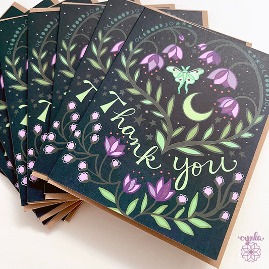Luna Flower Thank You Card moon garden luna moth card