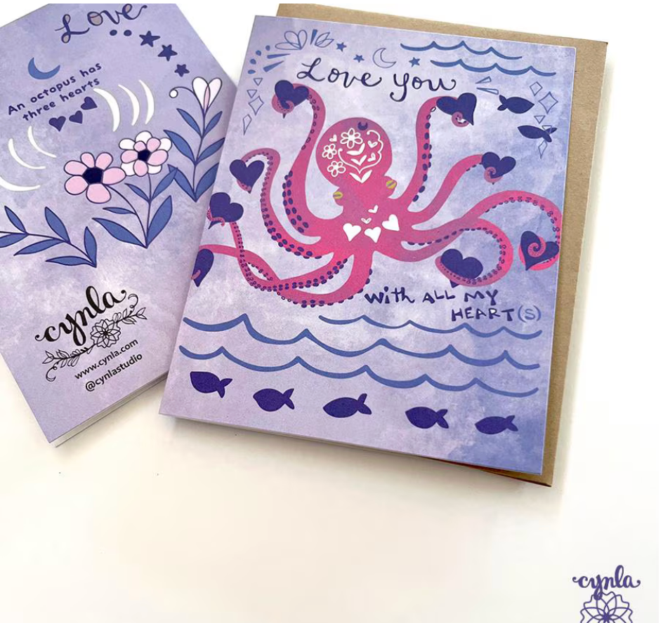 Octopus Hearts Greeting card - love heart animal cards ocean