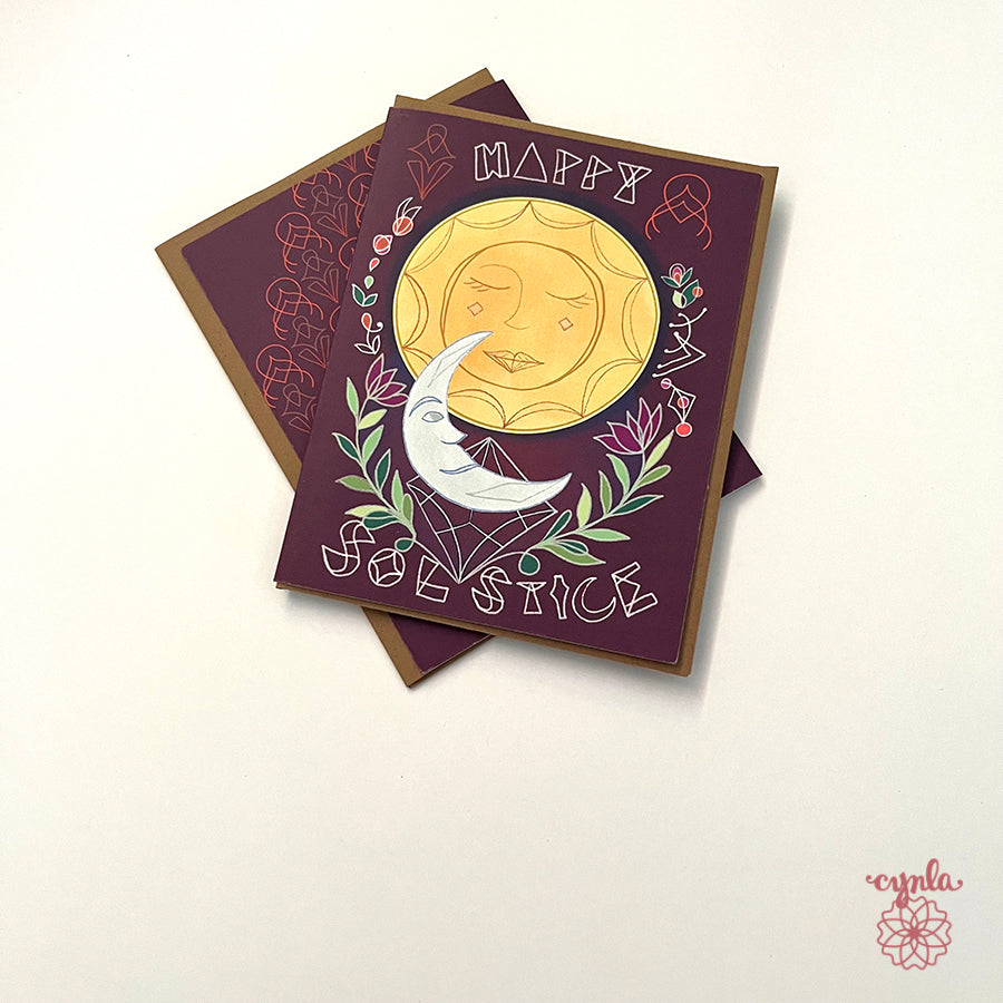 Solstice Sun Moon Card - holiday card happy solstice yuletide happy winter solstice
