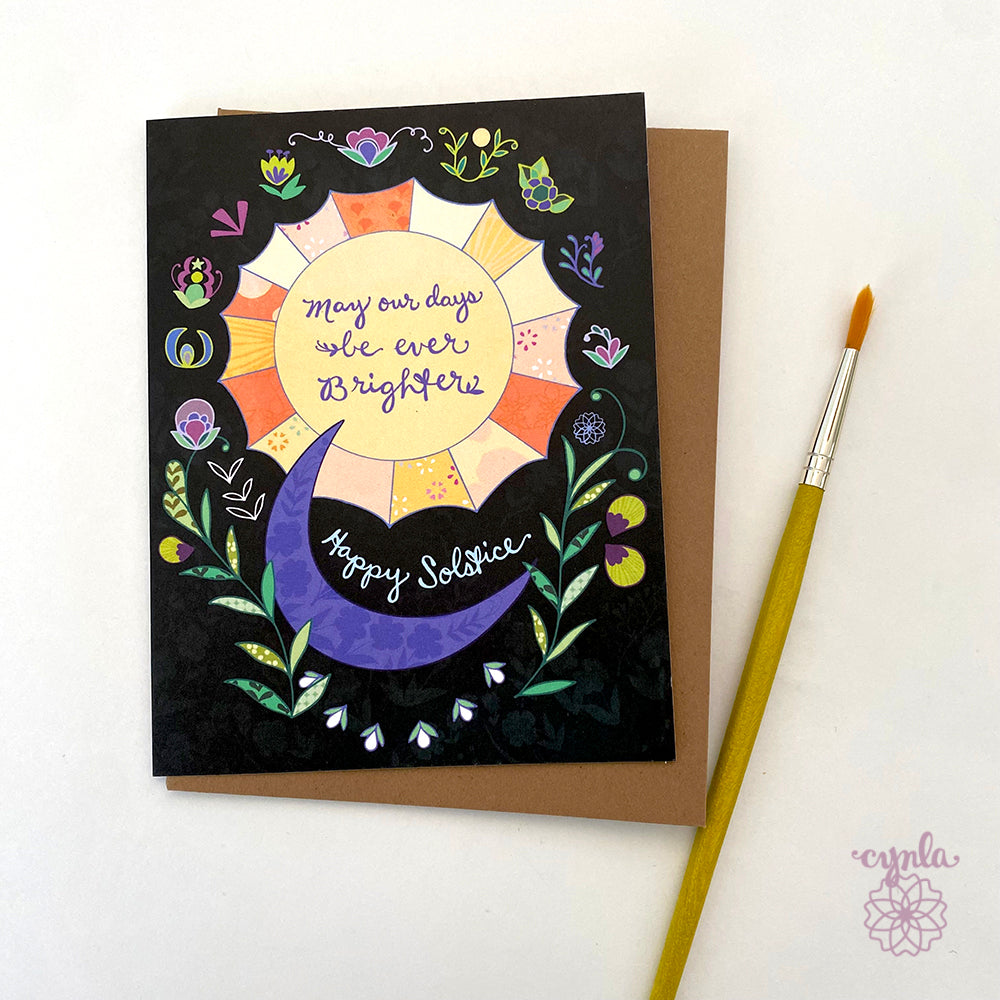 Solstice Greeting Card Set - Ever Brighter Floral Sun and Moon Winter Holiday set of 50-100