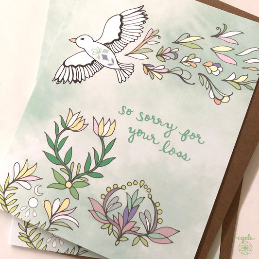 Sympathy Loss Bird Card - So sorry for your loss bird