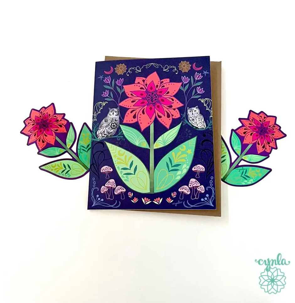 Pink Flower Card - pretty floral notecards blank everyday greeting card