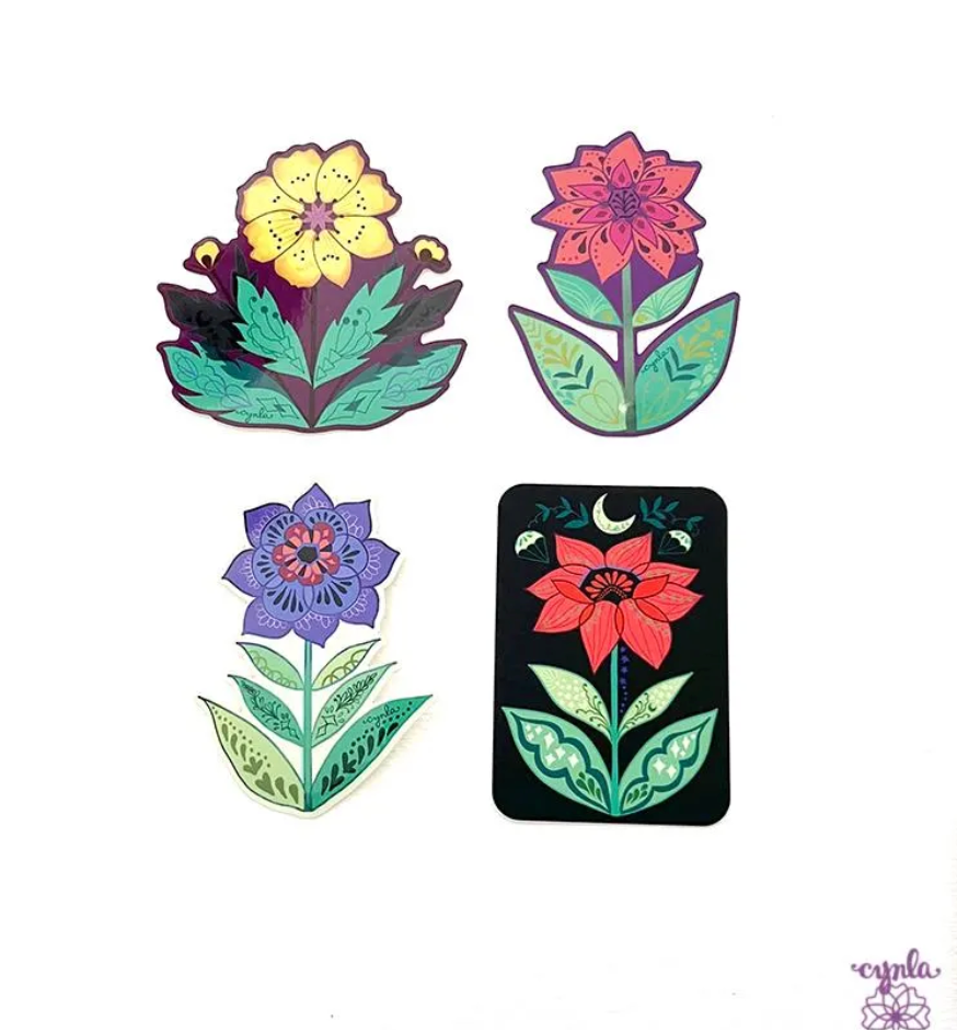 Red Flower Card - nature floral notecards, cranes blank friendship moon