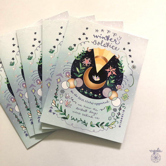 Winter Solstice Card - holiday card sun and moon yuletide solstice greeting card